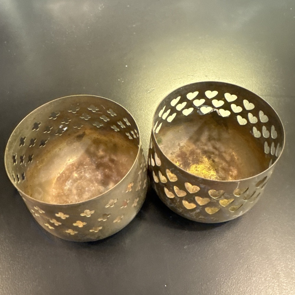 Lillian Vernon Cut Out Brass Tea Light Votive Candle Holders Hearts And Clover